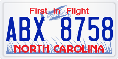 NC license plate ABX8758