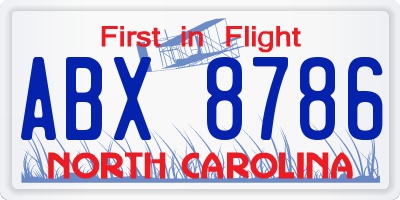 NC license plate ABX8786