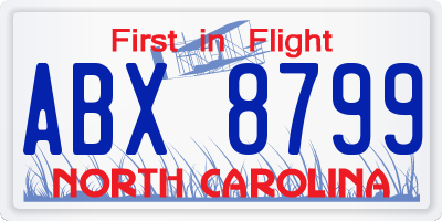 NC license plate ABX8799