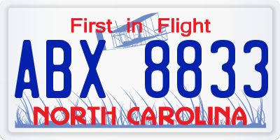 NC license plate ABX8833