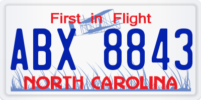 NC license plate ABX8843