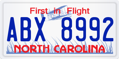 NC license plate ABX8992