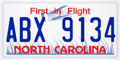 NC license plate ABX9134