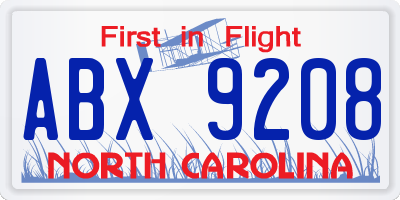 NC license plate ABX9208