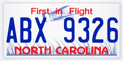 NC license plate ABX9326