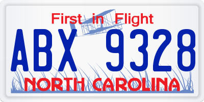 NC license plate ABX9328