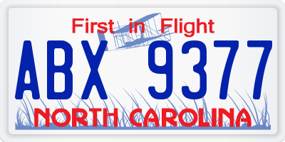 NC license plate ABX9377