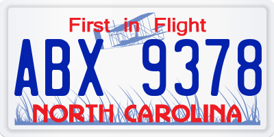 NC license plate ABX9378
