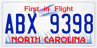 NC license plate ABX9398