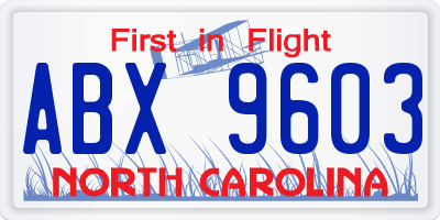 NC license plate ABX9603