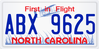 NC license plate ABX9625