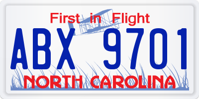 NC license plate ABX9701