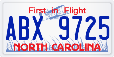 NC license plate ABX9725