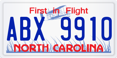 NC license plate ABX9910