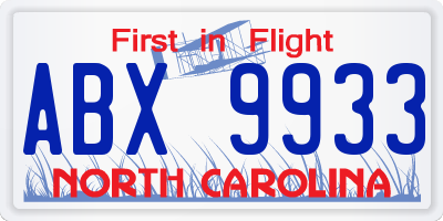 NC license plate ABX9933