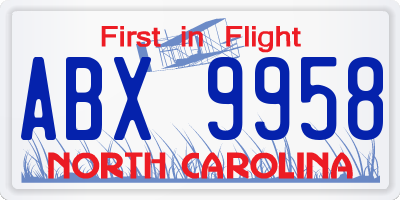 NC license plate ABX9958