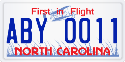 NC license plate ABY0011