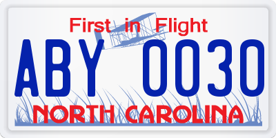 NC license plate ABY0030