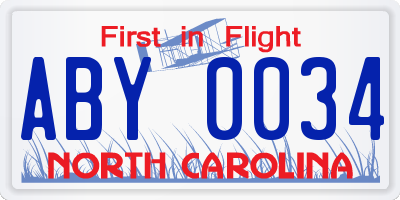 NC license plate ABY0034