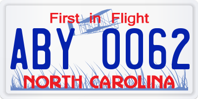 NC license plate ABY0062