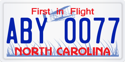 NC license plate ABY0077