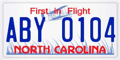 NC license plate ABY0104