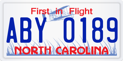 NC license plate ABY0189