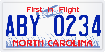 NC license plate ABY0234