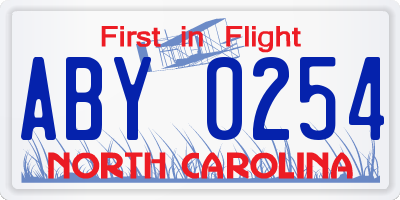 NC license plate ABY0254