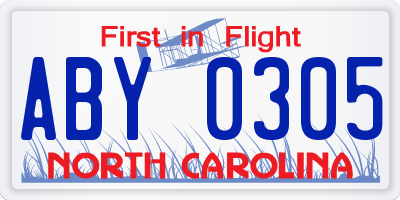 NC license plate ABY0305