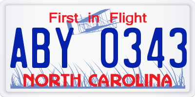 NC license plate ABY0343