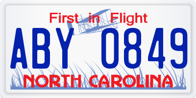 NC license plate ABY0849