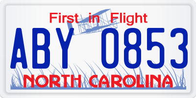 NC license plate ABY0853