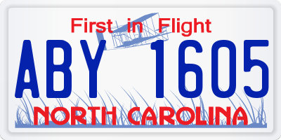 NC license plate ABY1605