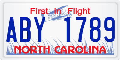 NC license plate ABY1789