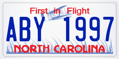 NC license plate ABY1997