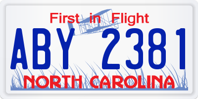 NC license plate ABY2381