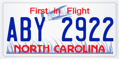 NC license plate ABY2922