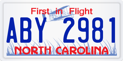 NC license plate ABY2981