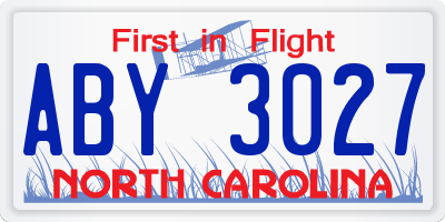 NC license plate ABY3027