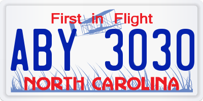 NC license plate ABY3030