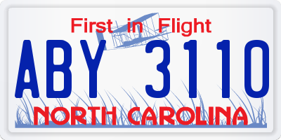 NC license plate ABY3110
