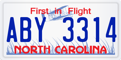 NC license plate ABY3314