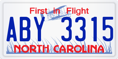 NC license plate ABY3315