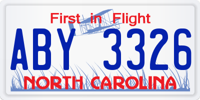 NC license plate ABY3326