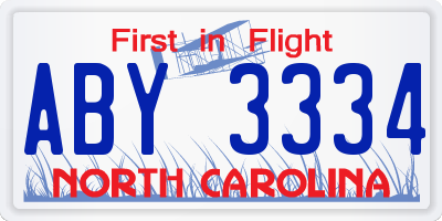 NC license plate ABY3334