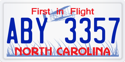 NC license plate ABY3357