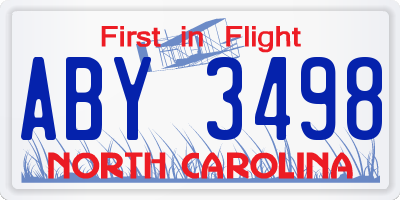 NC license plate ABY3498