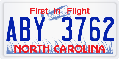 NC license plate ABY3762