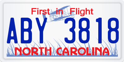 NC license plate ABY3818